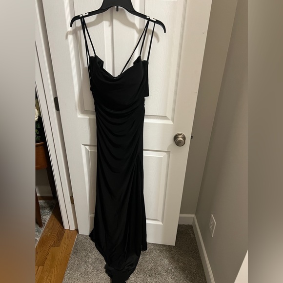 La Femme Black Spaghetti Strap Corset Back Jersey Gown Size 12 NWT - Picture 6 of 16